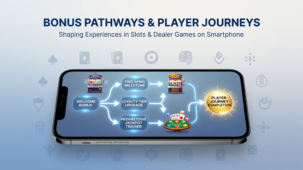 Smartphone screen displaying interconnected bonus routes between slot games and live dealer blackjack tables