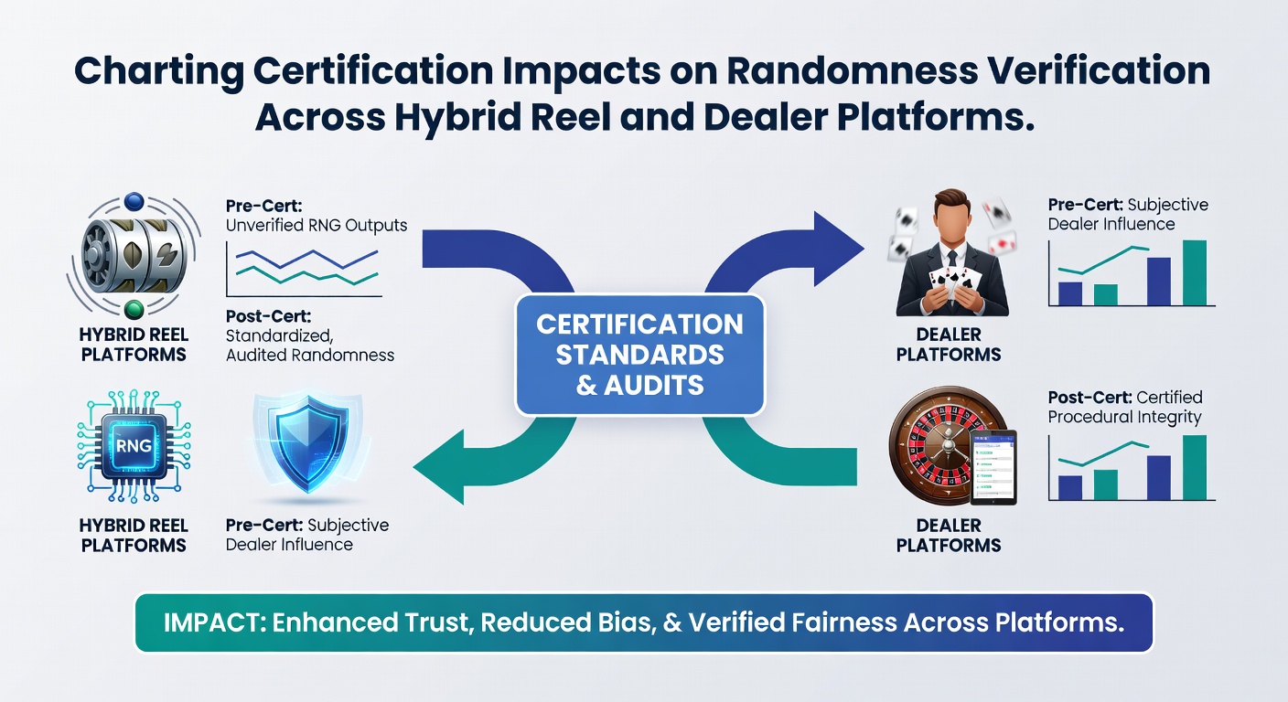 Certification audit dashboard displaying randomness verification metrics for hybrid casino platforms