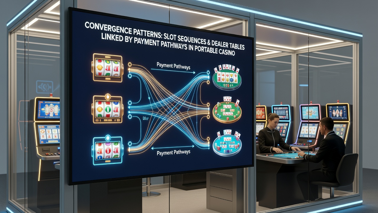 Diagram illustrating payment pathway connections between slot sequences and live dealer tables in mobile casino applications