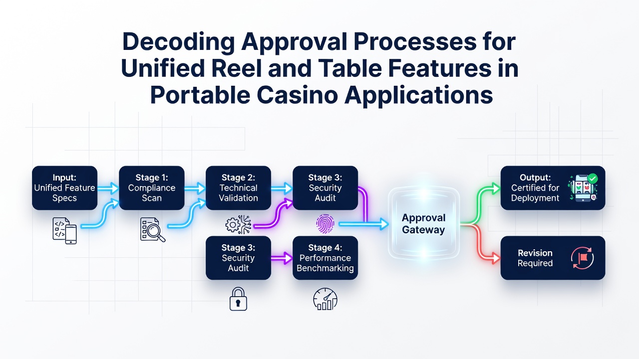 Flowchart diagram illustrating regulatory approval stages for mobile casino features