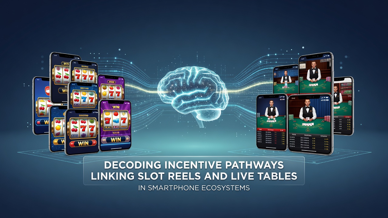 Mobile interface flowchart illustrating incentive pathways between slot reels and live tables on smartphones