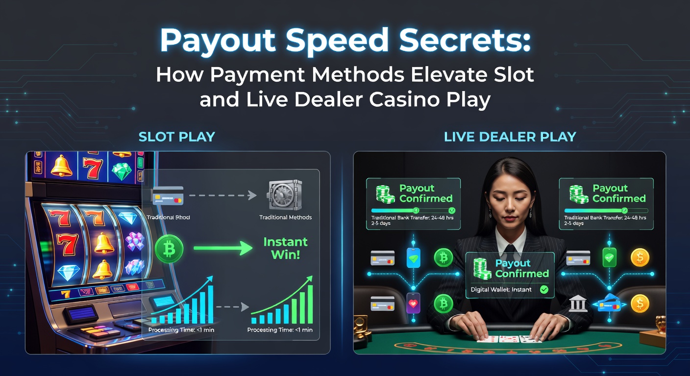 Close-up chart comparing payout times across payment methods for slot and live dealer withdrawals, highlighting crypto and instant bank leaders