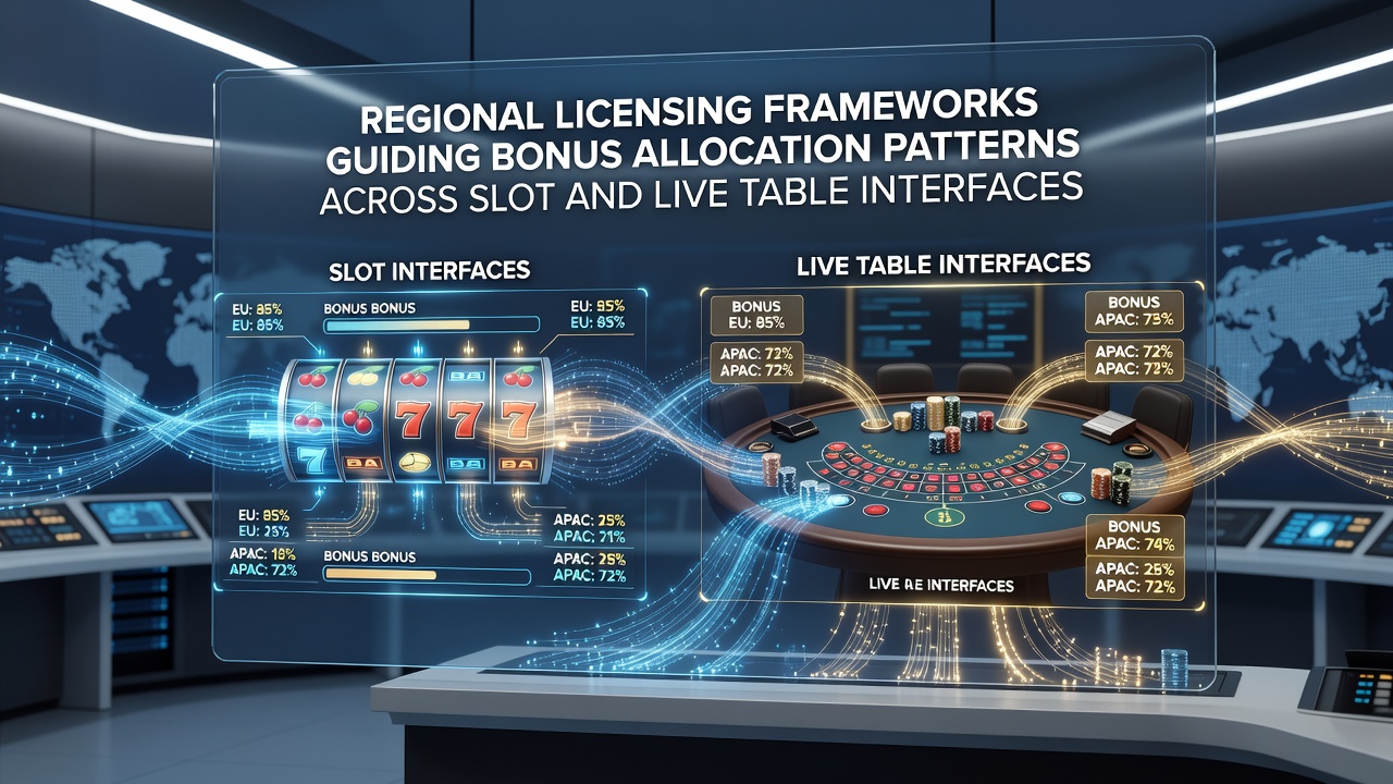Regional regulatory documents and casino interface diagrams illustrating licensing impacts on slot and table bonuses