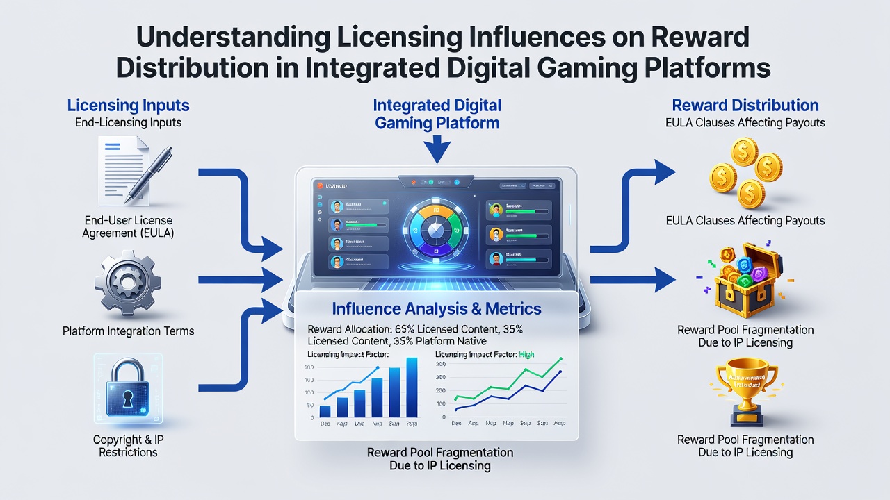 Flow diagram illustrating reward distribution pathways across licensed gaming modules